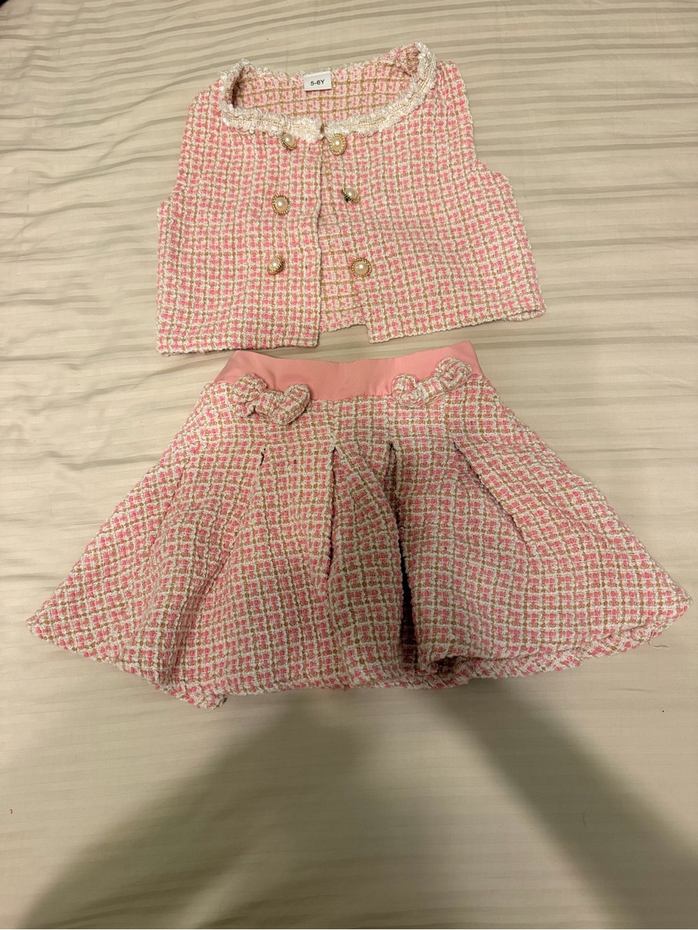 Pink Tweed Girls Matching Vest & Skirt Set